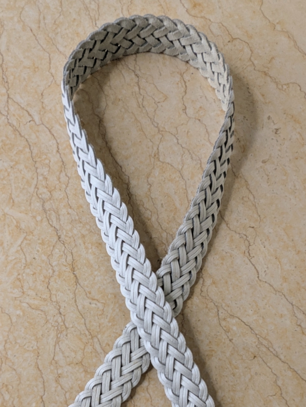 Vintage Genuine Leather White Woven Belt Silver Tone Buckle Size M/L - Picture 4 of 13